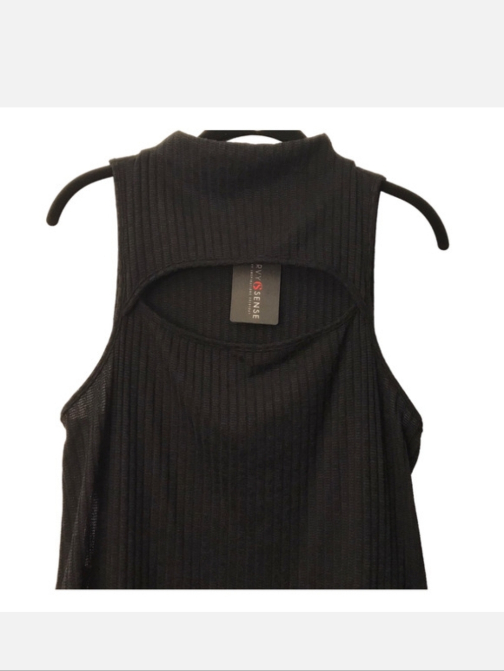 Curvy Sense Plus Size 1X Top Black Ribbed Cutout Open Sides Metal Ring Detail
